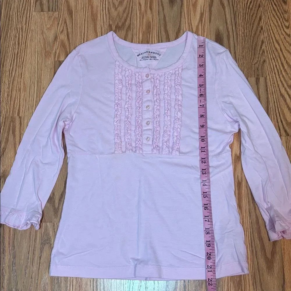 Weatherproof Pink Ruffled Button-Up Top, 3/4 sleeve, Small - Picture 6 of 7